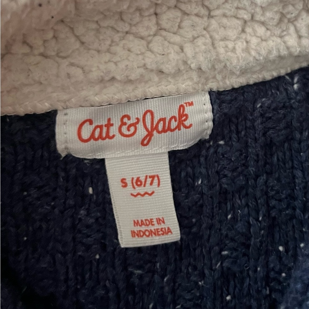 Cat & Jack Kid’s Textured Navy Crewneck Sweater - Picture 3 of 4